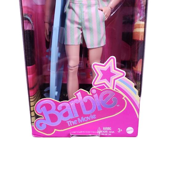 Barbie The Movie Ken Doll Wearing Pastel Striped Beach Matching Set 2023 New - Picture 4 of 10
